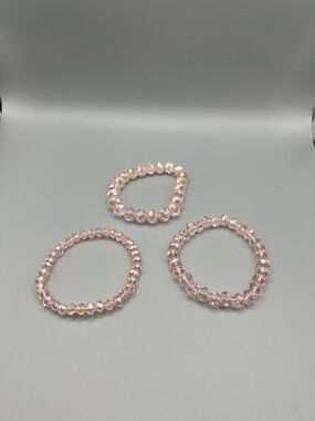 Pink Crystal Bead Stretch Bracelet Set - Women Jewelry - Handmade #B0071T